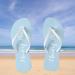 Maid of Honour Trendy Light Blue Thongs<br><div class="desc">Gift your wedding bridesmaids with these stylish Maid of Honour flip flops that are a trendy,  powder blue colour along with white,  stylised script to complement your similar wedding colour scheme. Select foot size along with other options.</div>