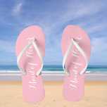 Maid of Honour Trendy Pink Colour Thongs<br><div class="desc">Gift your wedding bridesmaids with these stylish Maid of Honour flip flops that are a trendy,  light pink colour along with white,  stylised script to complement your similar wedding colour scheme. Select foot size along with other options. You may customise your flip flops to change colour to your desire.</div>
