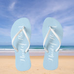 Maid of Honour Trendy Powder Blue Colour Thongs<br><div class="desc">Gift your wedding bridesmaids with these stylish Maid of Honour flip flops that are a trendy,  powder blue colour along with white,  stylised script to complement your similar wedding colour scheme. Select foot size along with other options. You may customise your flip flops to change colour to your desire.</div>