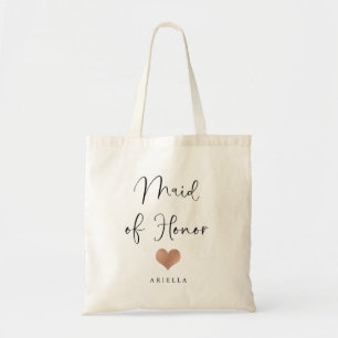 Maid of Honour Trendy Script and Heart Tote Bag