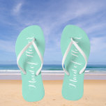 Maid of Honour Trendy Seafoam Colour Thongs<br><div class="desc">Gift your wedding bridesmaids with these stylish Maid of Honour flip flops that are a trendy seafoam colour along with white,  stylised script to complement your similar wedding colour scheme. Select foot size along with other options. You may customise your flip flops to change colour to your desire.</div>