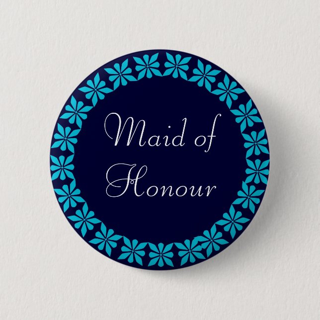 Maid of Honour Turquoise Flowers I.D. Button (Front)
