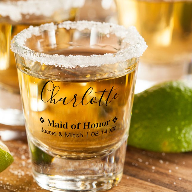 Maid of Honour Wedding Date and Names Personalised Shot Glass (Creator Uploaded)