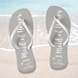 Maid of Honour Wedding Favour Name Monogram Grey Thongs<br><div class="desc">Surprise your Maid of Honour with these fun flip flops - personalise with her name or monogram and your wedding date. The background colour can easily be changed to match the wedding colours. Makes a perfect bridal party favour - something she can wear during the wedding or on the dance...</div>