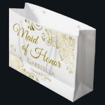 Maid of Honour Wedding Gift Bag - Large<br><div class="desc">This beautiful gift bag is designed as a wedding gift or favour bag for the Maid of Honour. Designed to coordinate with our Gold Foil Elegant Wedding Suite, it features a gold faux foil flourish border with the text "Maid of Honour" as well as a place to enter her name,...</div>