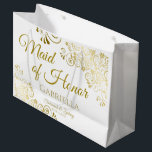 Maid of Honour Wedding Gift Bag - Large<br><div class="desc">This beautiful gift bag is designed as a wedding gift or favour bag for the Maid of Honour. Designed to coordinate with our Gold Foil Elegant Wedding Suite, it features a gold faux foil flourish border with the text "Maid of Honour" as well as a place to enter her name,...</div>