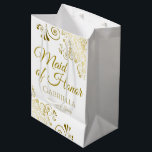 Maid of Honour Wedding Gift Bag - Medium<br><div class="desc">This beautiful gift bag is designed as a wedding gift or favour bag for the Maid of Honour. Designed to coordinate with our Gold Foil Elegant Wedding Suite, it features a gold faux foil flourish border with the text "Maid of Honour" as well as a place to enter her name,...</div>