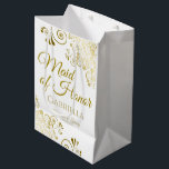 Maid of Honour Wedding Gift Bag - Medium<br><div class="desc">This beautiful gift bag is designed as a wedding gift or favour bag for the Maid of Honour. Designed to coordinate with our Gold Foil Elegant Wedding Suite, it features a gold faux foil flourish border with the text "Maid of Honour" as well as a place to enter her name,...</div>