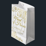 Maid of Honour Wedding Gift Bag Small<br><div class="desc">This beautiful gift bag is designed as a wedding gift or favour bag for the Maid of Honour. Designed to coordinate with our Gold Foil Elegant Wedding Suite, it features a gold faux foil flourish border with the text "Maid of Honour" as well as a place to enter her name,...</div>