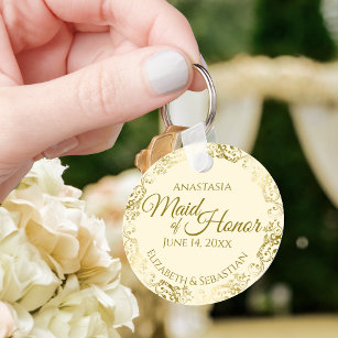Maid of Honour Wedding Gift Gold Frills on Cream Key Ring