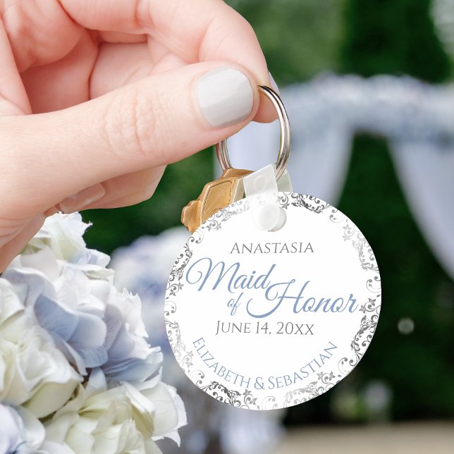 Maid of Honour Wedding Gift Light Blue & Grey Lacy Key Ring (Creator Uploaded)