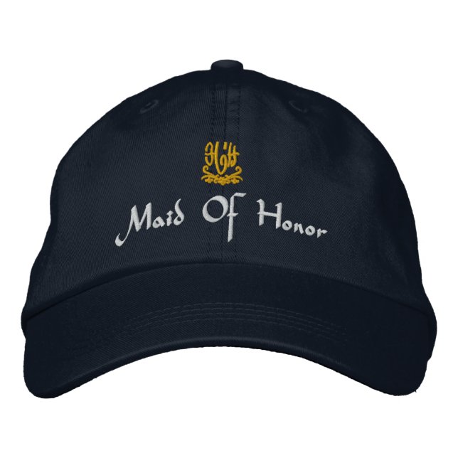 Maid Of Honour Wedding Navy Embroidered Hat (Front)