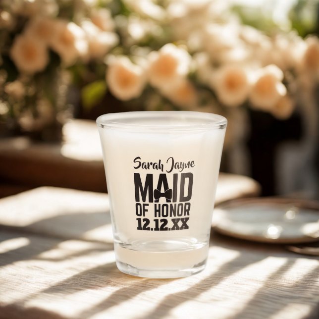 Maid of Honour Wedding Party Shot Glass (A shot glass for your Maid of Honor. Just add her name and your wedding date)