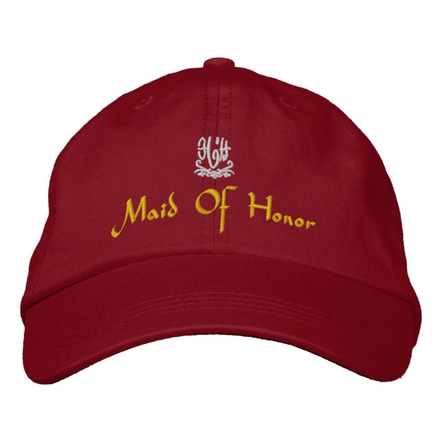 Maid Of Honour Wedding Red Embroidered Hat (Front)
