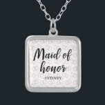 Maid of Honour Wedding Ring Pattern and Name Silver Plated Necklace<br><div class="desc">Maid of Honour Wedding Ring Pattern and Name Necklace.</div>