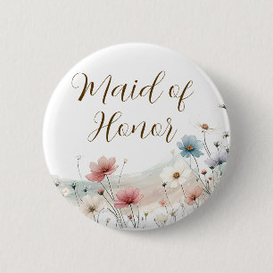 Maid of Honour   Wildflower Bridal Shower 6 Cm Round Badge