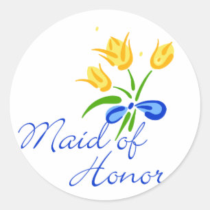 Maid of Honour with yellow tulips Classic Round Sticker