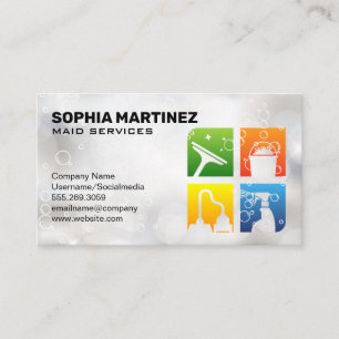 Maid Service   Cleaning Icons   Sparkly Bubbles Business Card