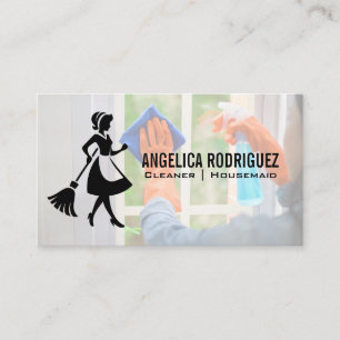 Maid with Broom House Keeper Cleaning Window Business Card