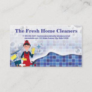 Maid with Her Cleaning Tools   Soap Suds Tiles Business Card