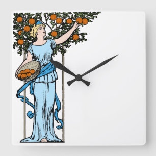 Maiden Picking Oranges Square Wall Clock