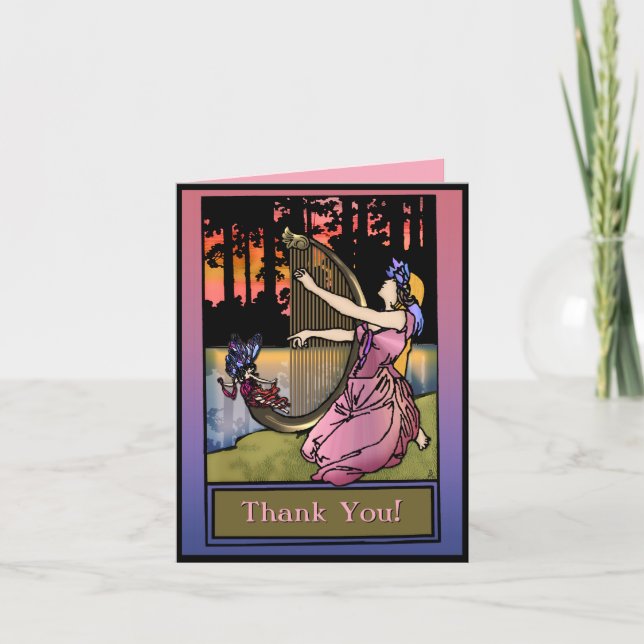 Maiden Playing Harp By The Lake (Thank You) Thank You Card (Front)