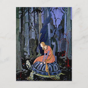 Maiden & Turtle ~ French Fairy Tale Art Painting Postcard