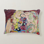 Maiden (Virgin), Gustav Klimt, Vintage Art Nouveau Decorative Cushion<br><div class="desc">The Maiden (aka The Virgin) (1913) by Gustav Klimt is a vintage Victorian Era Art Nouveau fine art symbolism portrait painting. Several women yawning, stretching and sleeping in a bed covered with colourful mosaic pattern blankets. About the artist: Gustav Klimt (1862-1918) was an Austrian Symbolist painter and one of the...</div>