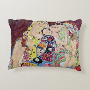 Maiden (Virgin), Gustav Klimt, Vintage Art Nouveau Decorative Cushion