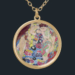 Maiden (Virgin), Gustav Klimt, Vintage Art Nouveau Gold Plated Necklace<br><div class="desc">The Maiden (aka The Virgin) (1913) by Gustav Klimt is a vintage Victorian Era Art Nouveau fine art symbolism portrait painting. Several women yawning, stretching and sleeping in a bed covered with colourful mosaic pattern blankets. About the artist: Gustav Klimt (1862-1918) was an Austrian Symbolist painter and one of the...</div>