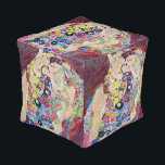 Maiden (Virgin), Gustav Klimt, Vintage Art Nouveau Pouf<br><div class="desc">The Maiden (aka The Virgin) (1913) by Gustav Klimt is a vintage Victorian Era Art Nouveau fine art symbolism portrait painting. Several women yawning, stretching and sleeping in a bed covered with colourful mosaic pattern blankets. About the artist: Gustav Klimt (1862-1918) was an Austrian Symbolist painter and one of the...</div>