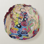 Maiden (Virgin), Gustav Klimt, Vintage Art Nouveau Round Cushion<br><div class="desc">The Maiden (aka The Virgin) (1913) by Gustav Klimt is a vintage Victorian Era Art Nouveau fine art symbolism portrait painting. Several women yawning, stretching and sleeping in a bed covered with colourful mosaic pattern blankets. About the artist: Gustav Klimt (1862-1918) was an Austrian Symbolist painter and one of the...</div>
