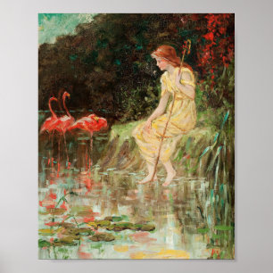 Maiden with Flamingos Frederick Stuart Church Poster