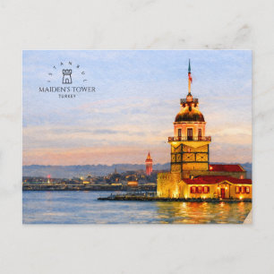 MAIDEN'S TOWER ISTANBUL, TURKEY   Watercolor  Postcard