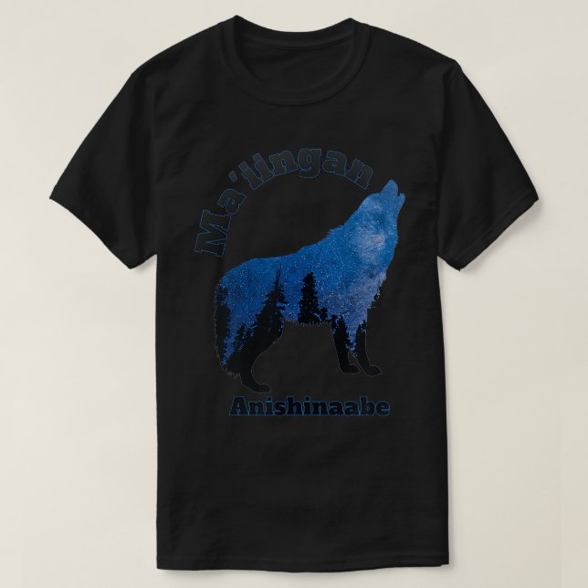 Maiingan Anishinaabe Ojibwe Chippewa Language Wolf T-Shirt (Design Front)