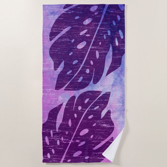 Maikai Hawaiian Monstera Leaf Tie-Dye Blend Purple Beach Towel (Front)