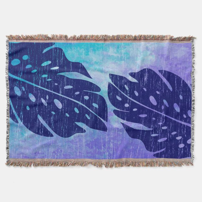 Maikai Hawaiian Monstera Leaf Tie-Dye Blend Throw Blanket (Front)