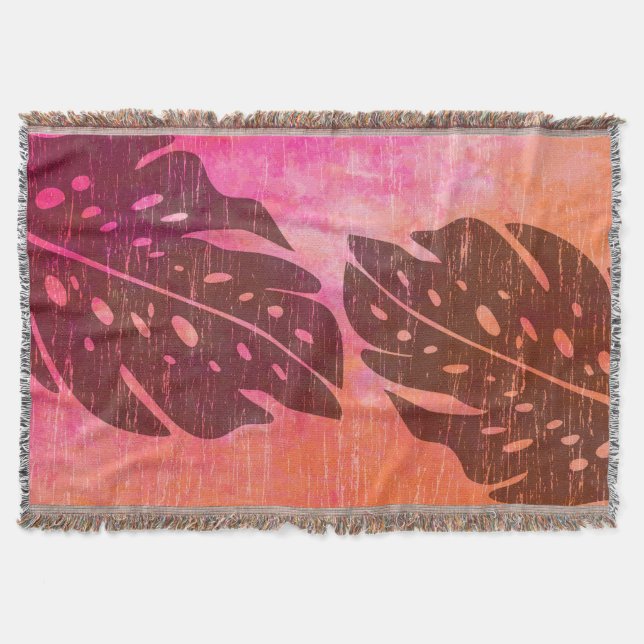 Maikai Hawaiian Monstera Leaf Tie-Dye Blend Throw Blanket (Front)