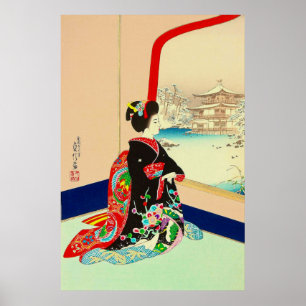 Maiko and Golden Pavilion Hasegawa Sadanobu III  Poster