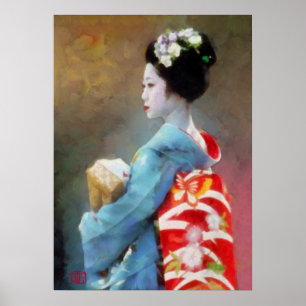 Maiko in blue kimono poster