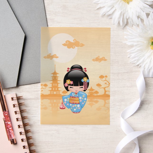 Maiko Kokeshi Cute Japanese Geisha Yellow Insert Vellum Invitations (Wedding)