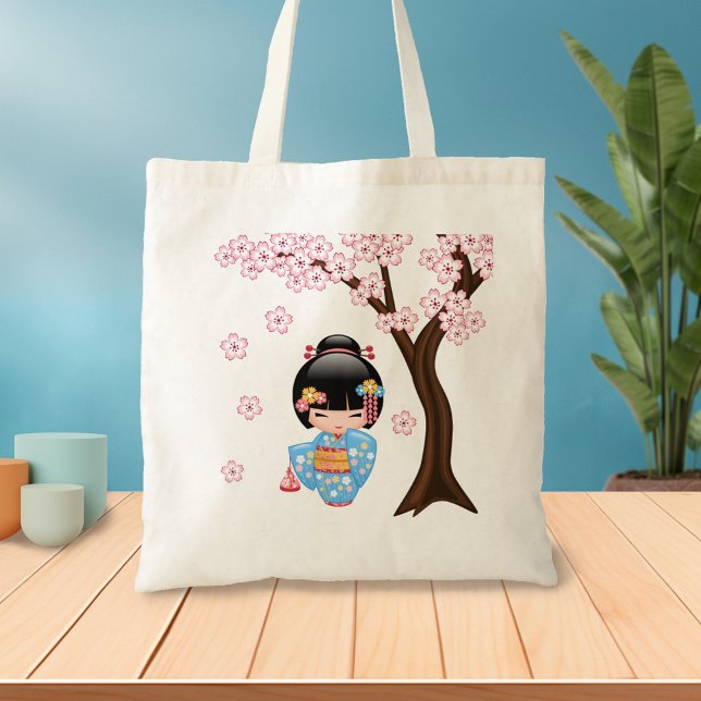 Maiko Kokeshi Doll - Blue Kimono Geisha Girl 2 Tote Bag (Creator Uploaded)