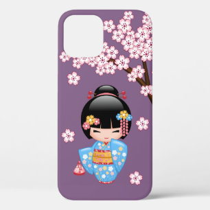 Maiko Kokeshi Doll - Blue Kimono Geisha Girl iPhone 12 Pro Case