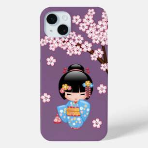 Maiko Kokeshi Doll - Blue Kimono Geisha Girl iPhone 15 Mini Case