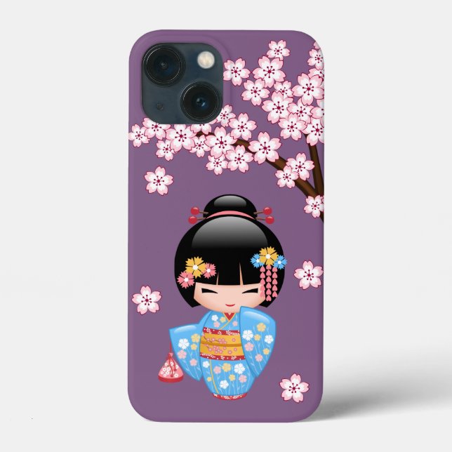 Maiko Kokeshi Doll - Blue Kimono Geisha Girl Case-Mate iPhone Case (Back)