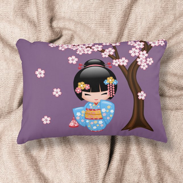 Maiko Kokeshi Doll - Blue Kimono Geisha Girl Decorative Cushion (Creator Uploaded)