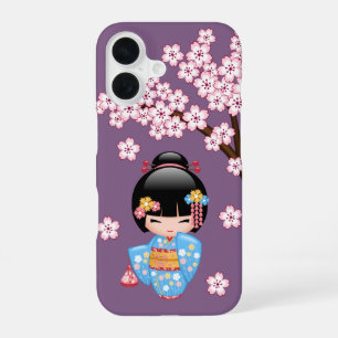 Maiko Kokeshi Doll - Blue Kimono Geisha Girl iPhone 16 Case