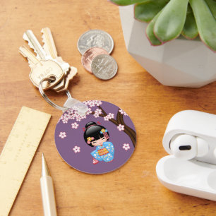 Maiko Kokeshi Doll - Blue Kimono Geisha Girl Key Ring