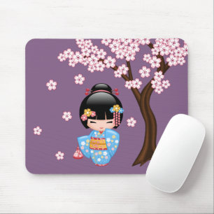 Maiko Kokeshi Doll - Blue Kimono Geisha Girl Mouse Pad