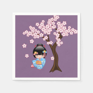 Maiko Kokeshi Doll - Blue Kimono Geisha Girl Napkin
